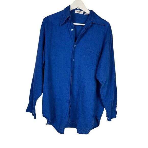 Equipment Mens Long Sleeve Linen Blue Shirt Medium - Picture 1 of 3